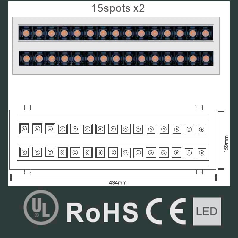 Blade Recessed Double Linear Adjustable Downlight LED 60W 3000K Warm