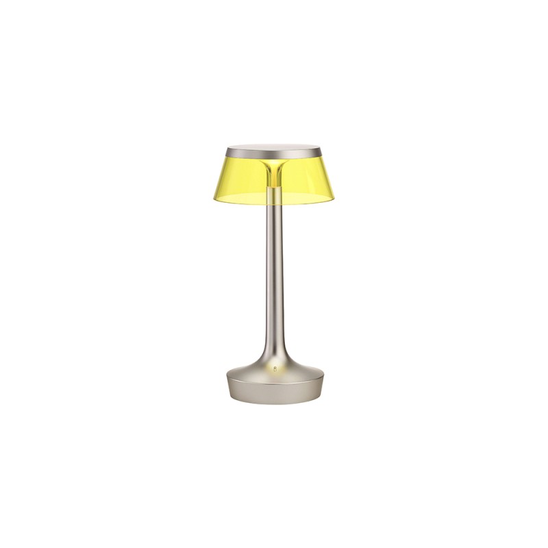 Flos Bon Jour Unplugged rechargeable lamp matt chrome-yellow Flos Bon Jour Unplugged rechargeable lamp matt chrome-yellow