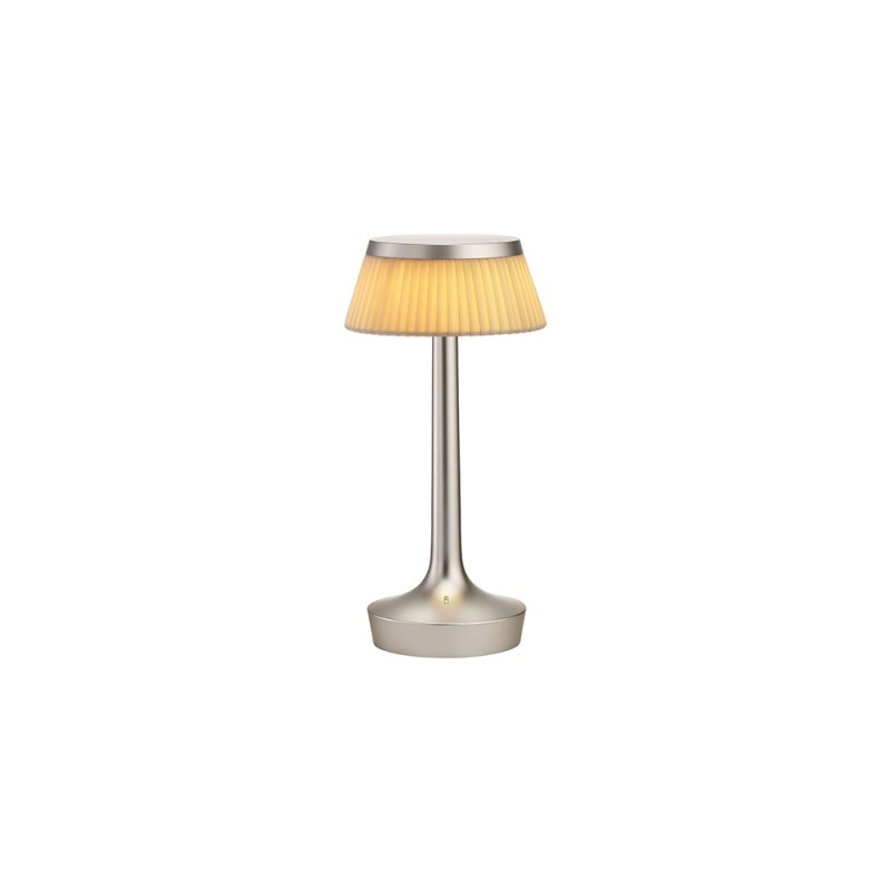 Flos Bon Jour Unplugged lampada ricaricabile cromo opaco-tessuto Flos Bon Jour Unplugged lampada ricaricabile cromo opaco-tessuto