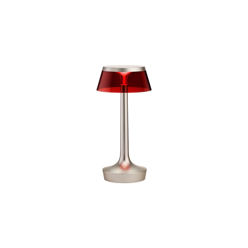 Flos Bon Jour Unplugged rechargeable lamp matt chrome-red Flos Bon Jour Unplugged rechargeable lamp matt chrome-red