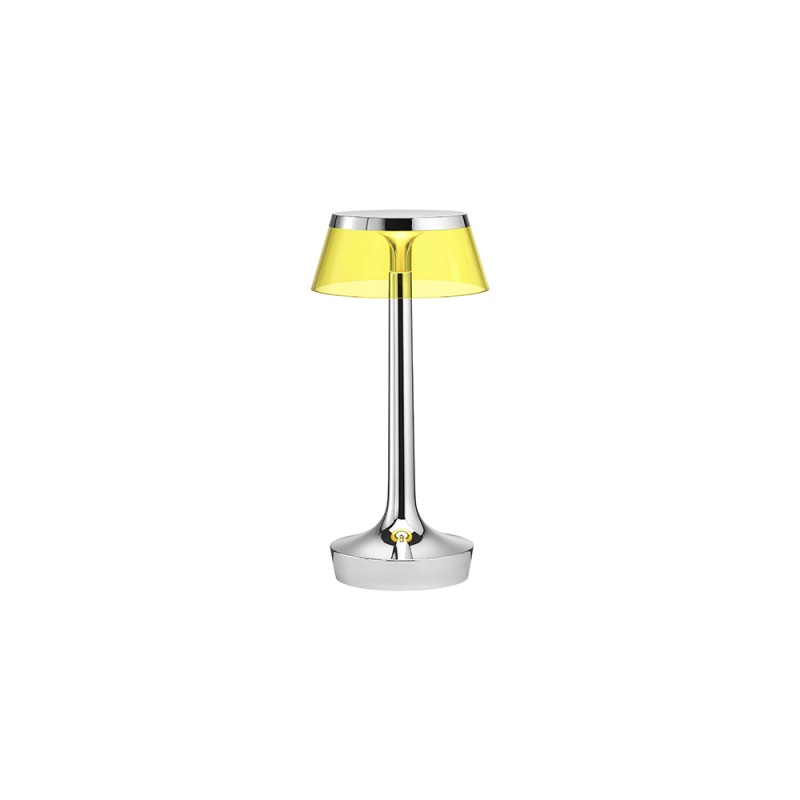 Flos Bon Jour Unplugged lampada ricaricabile cromo-giallo Flos Bon Jour Unplugged lampada ricaricabile cromo-giallo