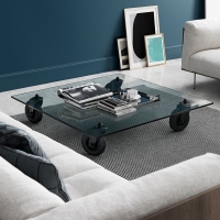 Fontana Arte Table with Wheels Decorative Square Glass Table