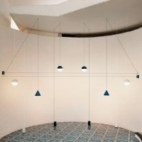 Flos String Light Sphere and floor switch blue