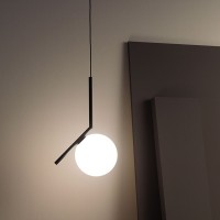 Flos IC S1 Suspension Pendant Lamp E14 in Opal Glass Black by