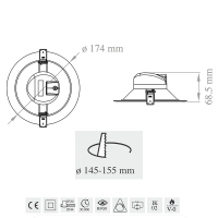 Lampo Recessed Round Downlight LED SYDNEY TRICOLOR 17W