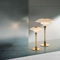 Louis Poulsen PH 2/1 Table Lamp in Blown White Opal Glass By