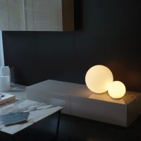 Artemide Dioscuri Spherical Table Lamp In Steel And White Blown