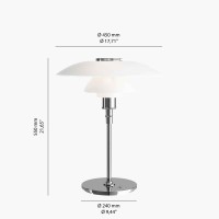 Louis Poulsen PH 4½-3½ Glass Table Chrome Lamp with Diffused