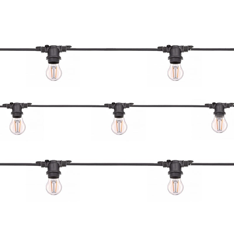 Catenaria Luminosa Cordoniera Nera 11 Lampadine LED E27 12,5 metri IP65 Uso Esterno Prolungabile impermeabile