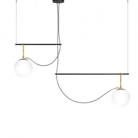 Artemide Nh S3 2 Arms Multiple Pendant Lamp Glass And Brass Artemide Nh S3 2 Arms Multiple Pendant Lamp Glass And Brass