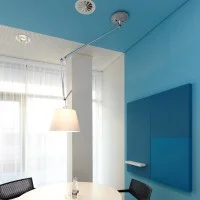 Artemide Tolomeo Off Center Suspension Lamp with Parchment Artemide Tolomeo Off Center Suspension Lamp with Parchment