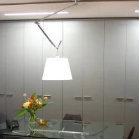 Artemide Tolomeo Off Center Suspension Lamp with Parchment Artemide Tolomeo Off Center Suspension Lamp with Parchment