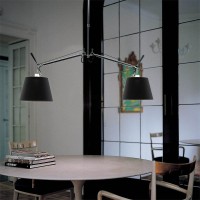Artemide Tolomeo Basculante Suspension Two Arms Black Fabric
