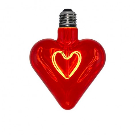 LED Curved Vintage Lamp HEART filament E27 5W Red glass Dimmer