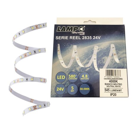 Lampo Strip Striscia LED 2835 60led/m 24V 4.8W/mt Bobina 5