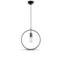 Round black pendant lamp in metal with lamp holder for E27 bulb