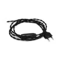 Twisted Cable 200 cm 250V 2A Plug with Switch Black