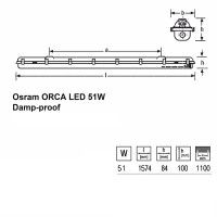 Osram ORCA LED 51W 1574mm Damp-proof Ceiling Lamp IP65 5900 lm