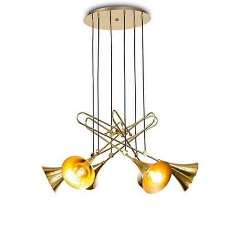 Mantra Jazz Suspension Lamp Trumpet Shape In Polished Gold