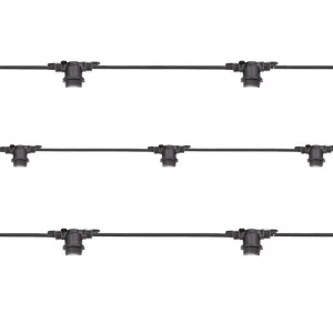 Black String Light Extendable 10 Lampholder E27 11,5 mt For Outdoor