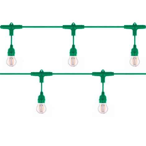Catena Luminosa Lampadine Incluse Cordoniera Verde 10 Portalampada E27 12,5 metri IP65 Uso Esterno Prolungabile impermeabile