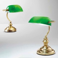 Perenz Small Table Desk Lamp Green and Brass Churchill model