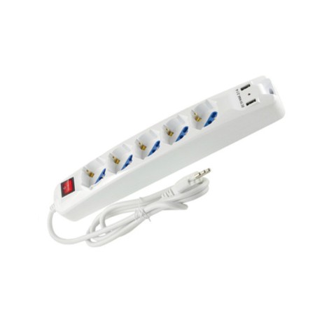 FAI Table Multiple With Switch 5 Universal Plug Sockets 10/16A Bypass + 2 USB DC 5V 2100 mA Max
