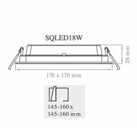 Lampo Slim square Recessed LED Panel 18W 170x170mm 230V IP54