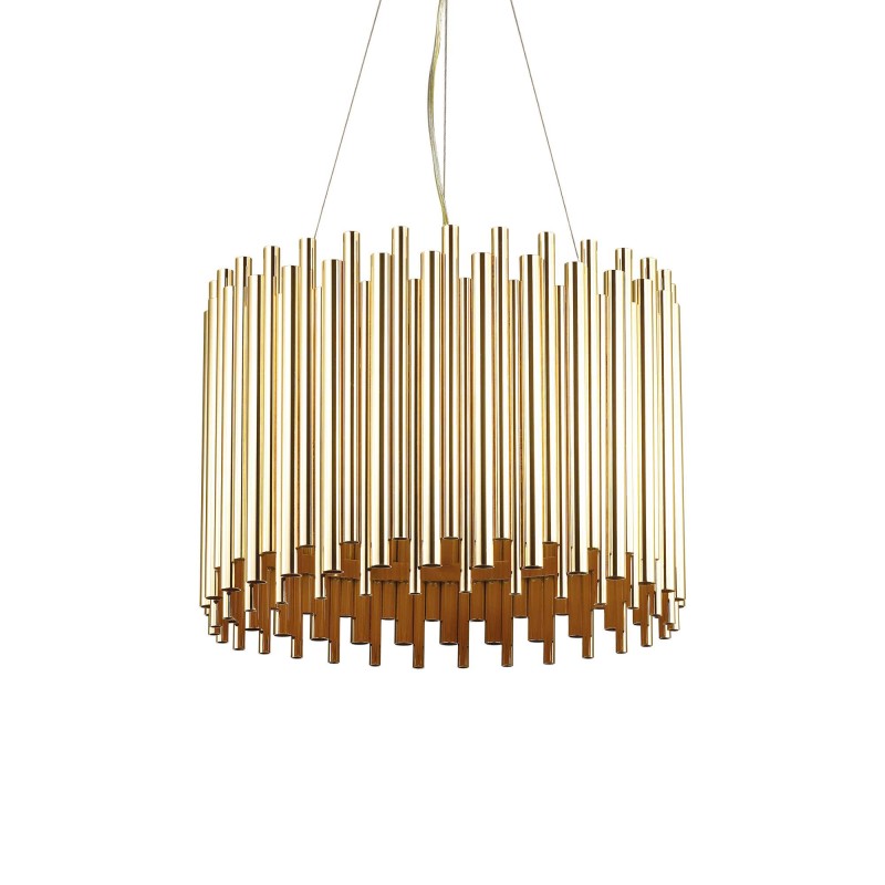 Ideal Lux Pan Circular Suspension Lamp with Golden Tubes