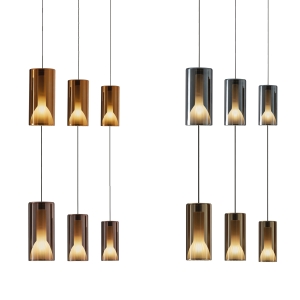 Penta Lit Cylindrical Suspension Lamp in Mirrored Blown Glass
