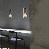 Penta Lit Cylindrical Suspension Lamp in Mirrored Blown Glass