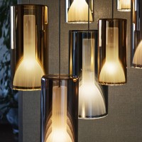 Penta Lit Cylindrical Suspension Lamp in Mirrored Blown Glass