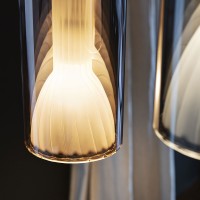 Penta Lit Cylindrical Suspension Lamp in Mirrored Blown Glass