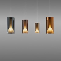 Penta Lit Cylindrical Suspension Lamp in Mirrored Blown Glass