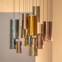 Penta Lit Cylindrical Suspension Lamp in Mirrored Blown Glass