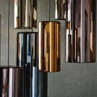 Penta Lit Cylindrical Suspension Lamp in Mirrored Blown Glass