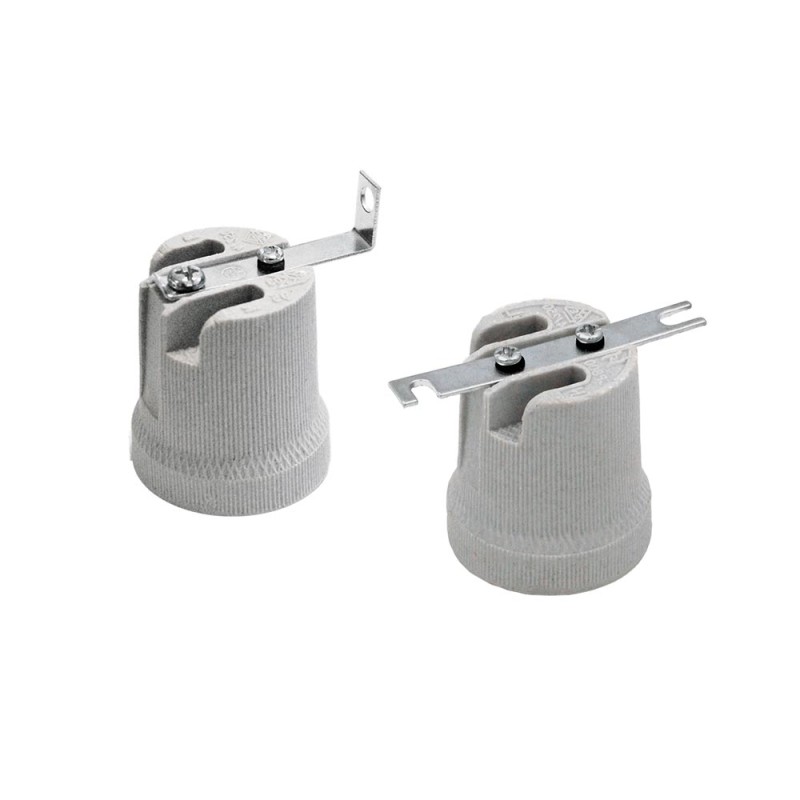 White ceramic E27 lamp holder with bracket
