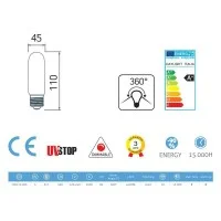Tube Lamp LED E27 short Filament T45 5W 2000K 360lm Amber